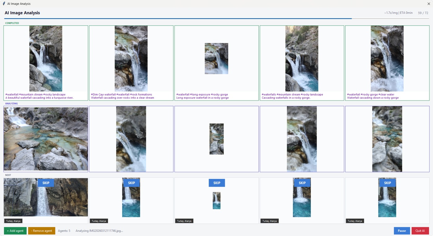 The AI Image Analysis window with five workers running