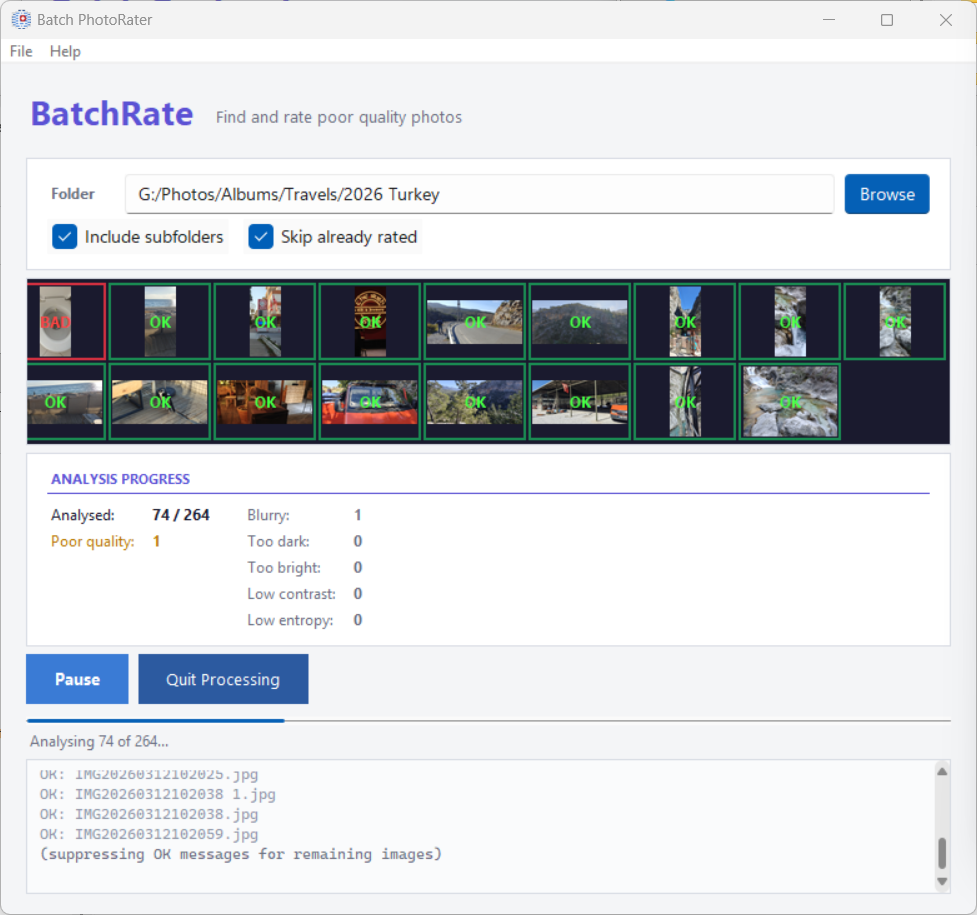 Batch PhotoRater — analysis in progress