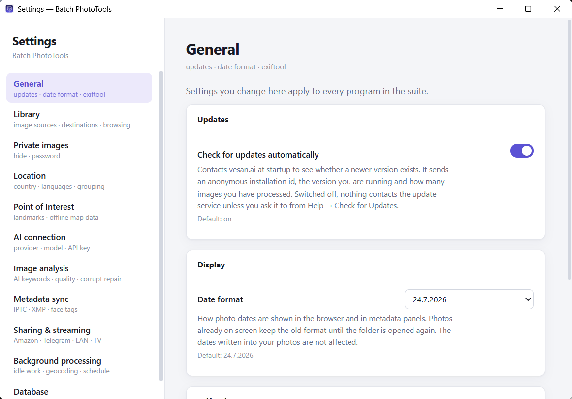 The shared Settings window